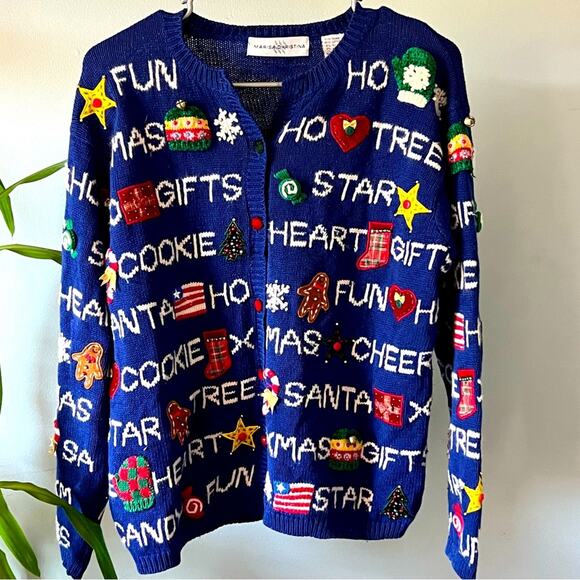 Vintage Christmas Sweater, Marisa Christina. Angora Blend embellished Sz M - Picture 1 of 8